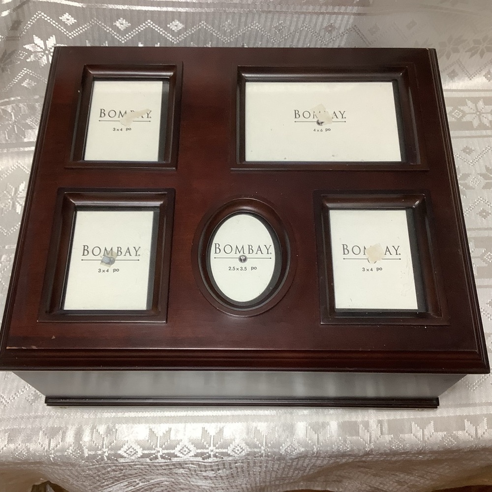 Bombay Photo Box Wood Hinged Top Storage 2001 Vintage